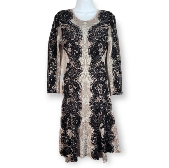 NWOT BCBGMaxAzria pink & black Karlie jacquard lace silk bodycon dress Medium - Picture 2 of 7